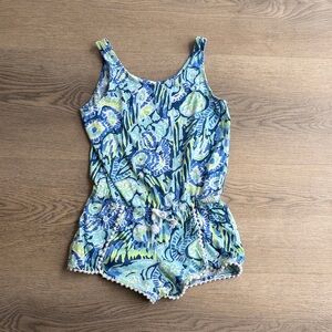 Lilly Pulitzer Floral Blue & Green Tank Romper